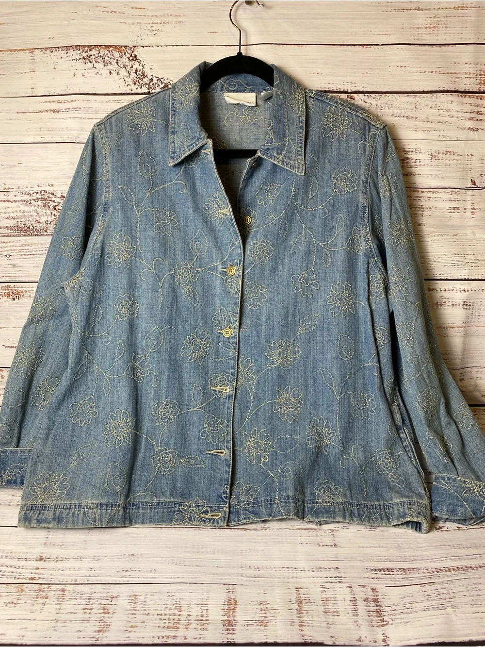 Alfred Dunner Blue Denim Jacket with Floral Embroidery Sz-16
